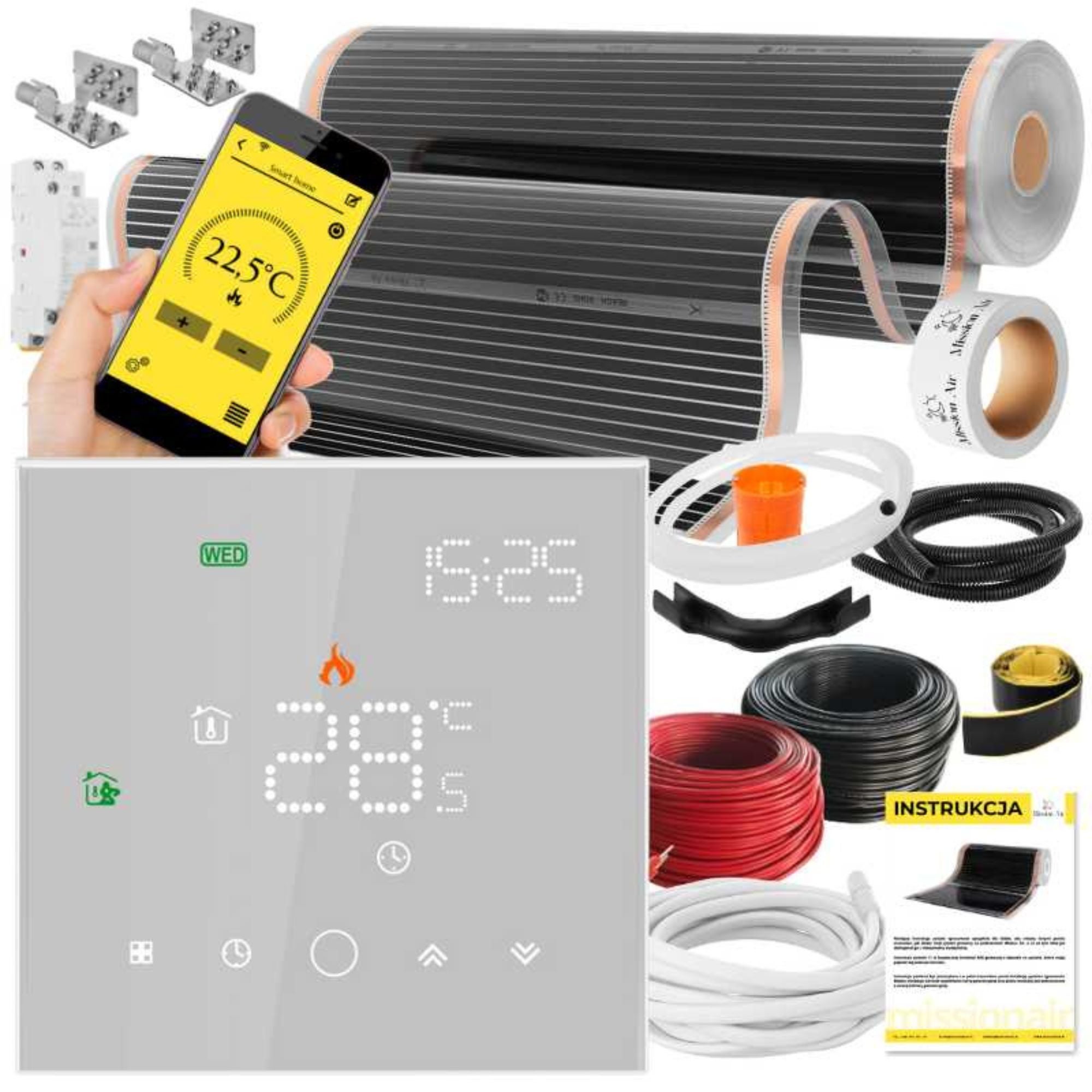 Zestaw folii grzewczych na podczerwień IR SILVER 160W 26m²,szer.100cm + Leo Biały