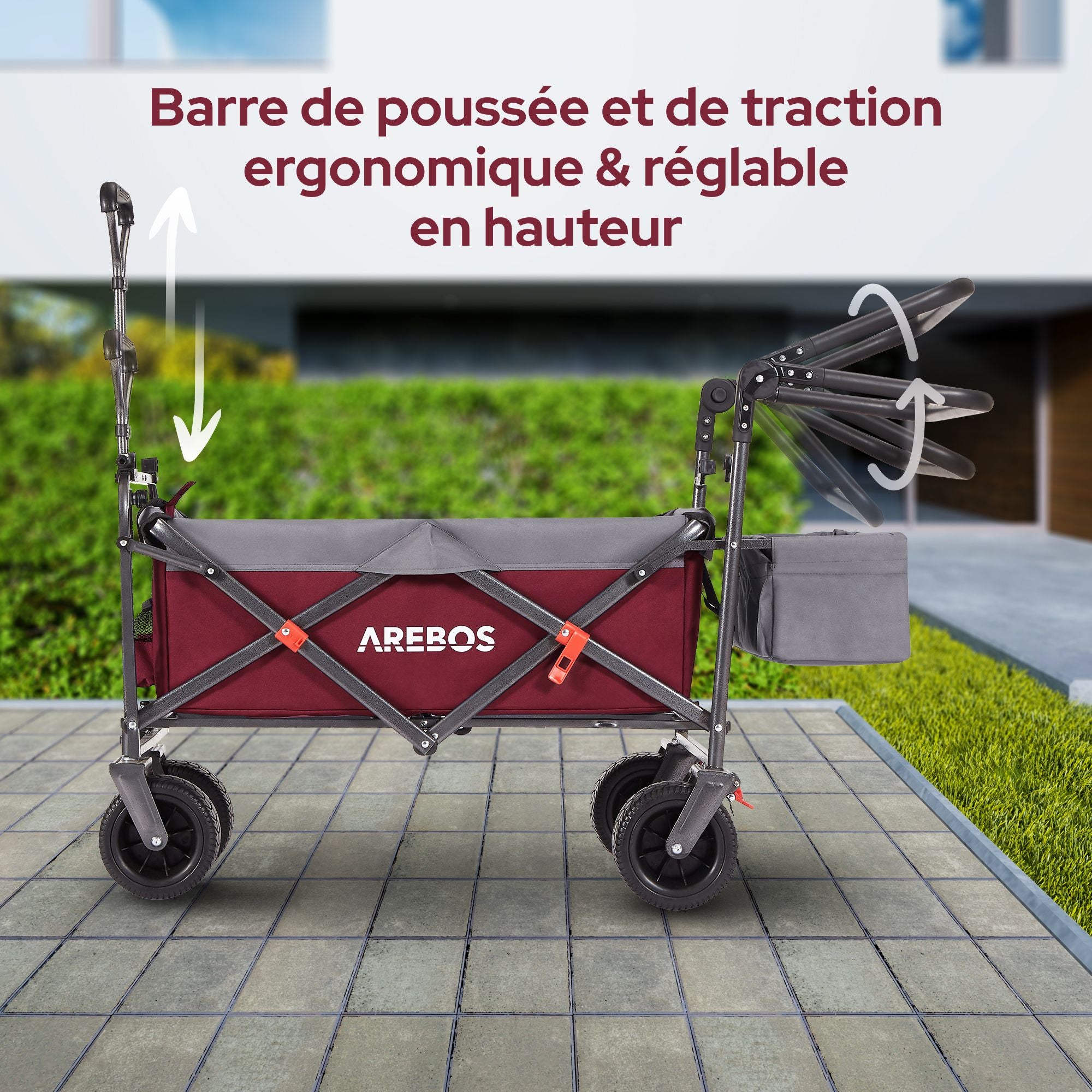 AREBOS Chariot de Transport Pliable avec Toit Chariot de Luxe Chariot de Transport capacité de Charge de 100 kg Rouge - 8