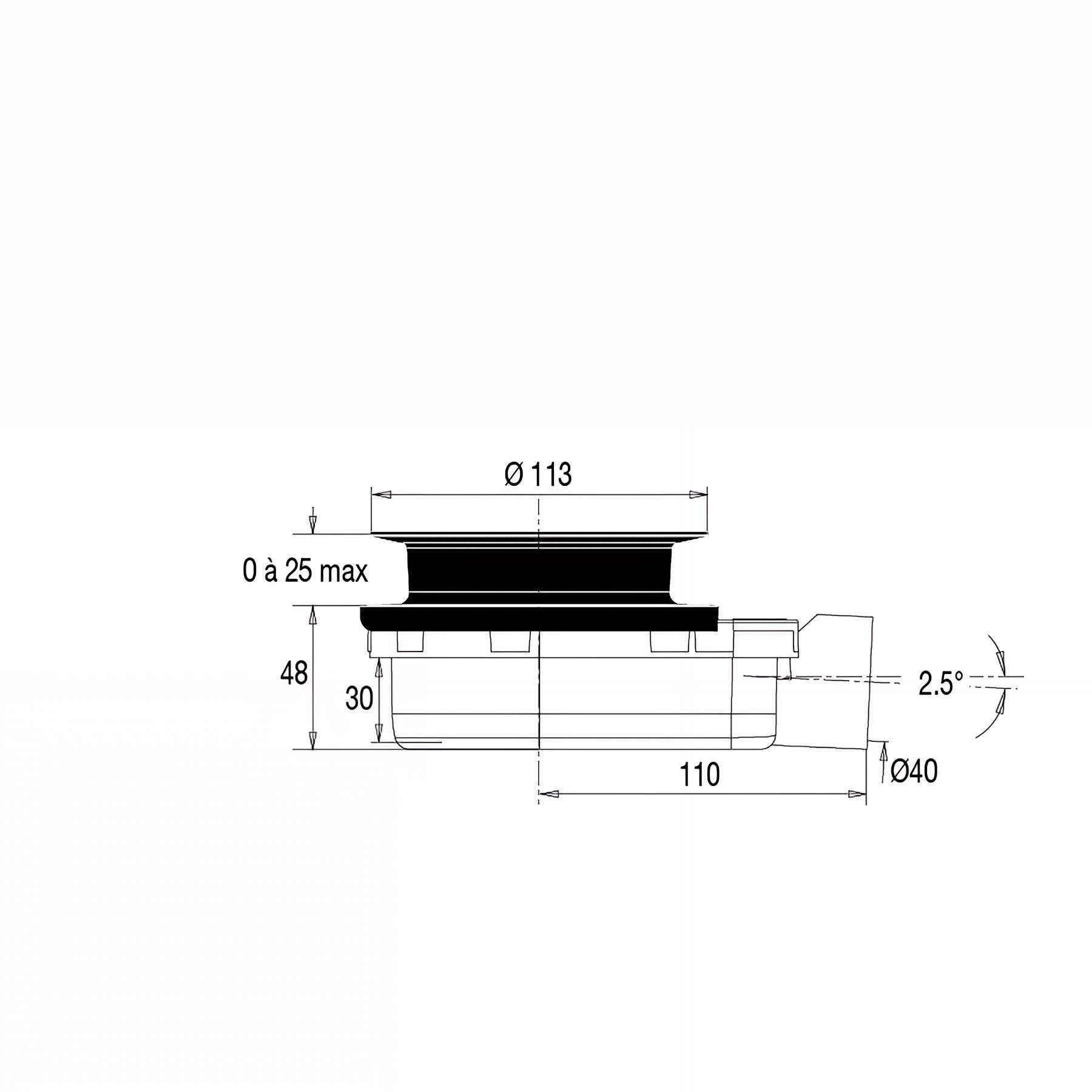 Bonde ultra-plate receveur Ø90mm, SMART, H. 48mm, à coller, sans capot - 3