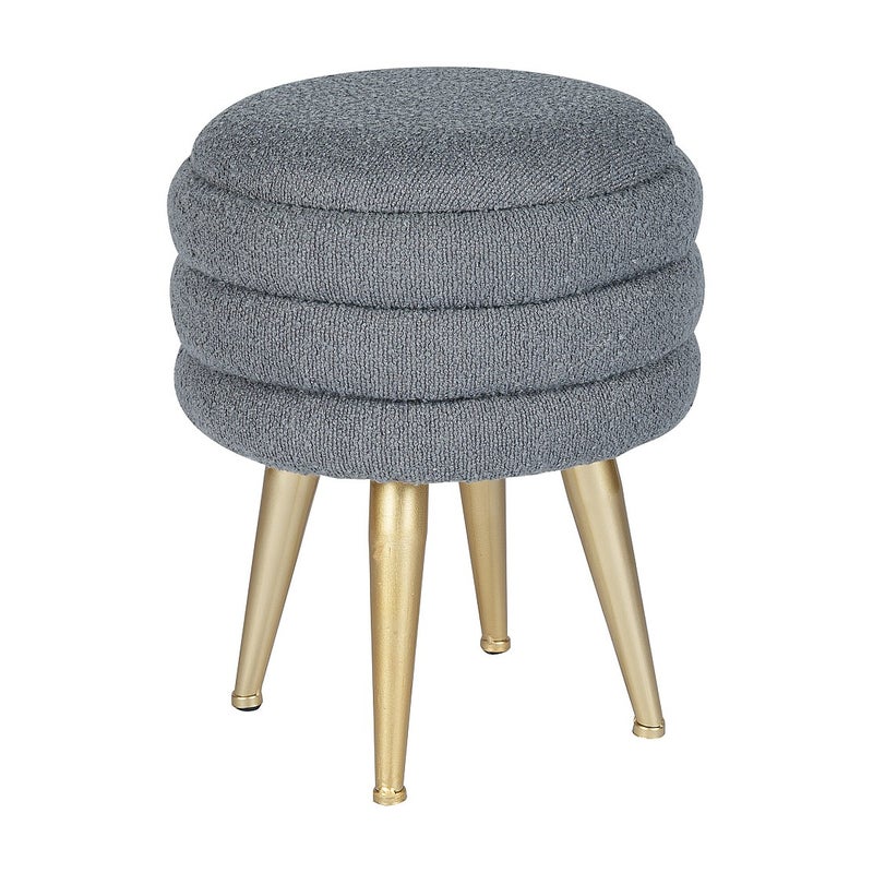 Taboret ze schowkiem z bukli i złotego metalu - Szary - ESDALO