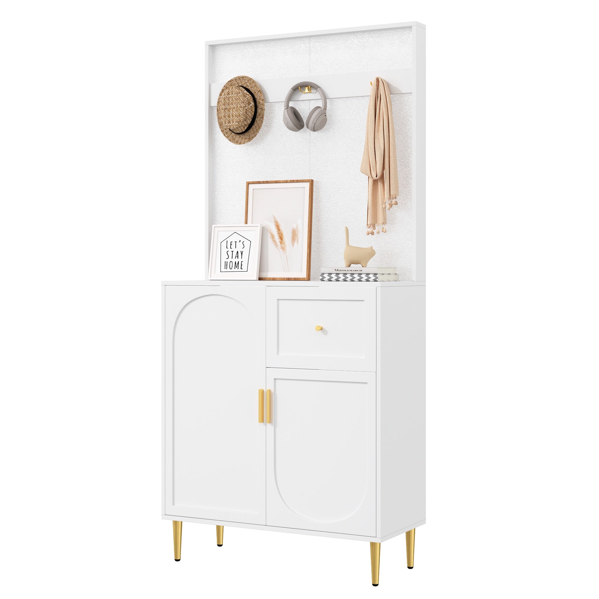 Szafka na buty z 2 drzwiami, 1 szufladą i wieszakami - 80 x 35 x 175 cm - MDF - Biała