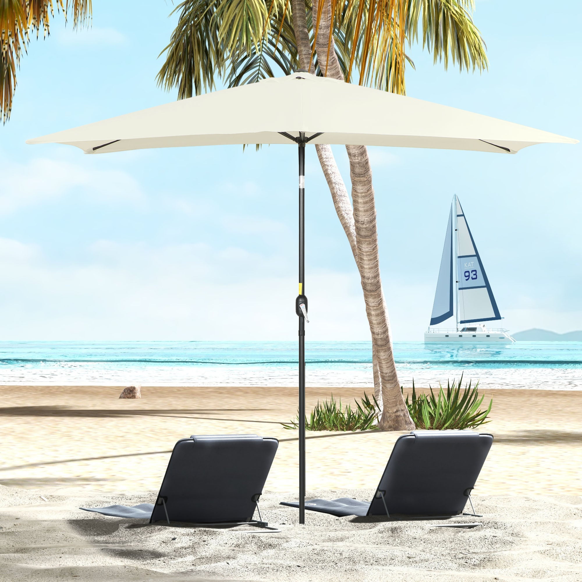 Parasol rectangulaire 2x3 m, en aluminium et polyester, à angle réglable, blanc crème et noir - 4