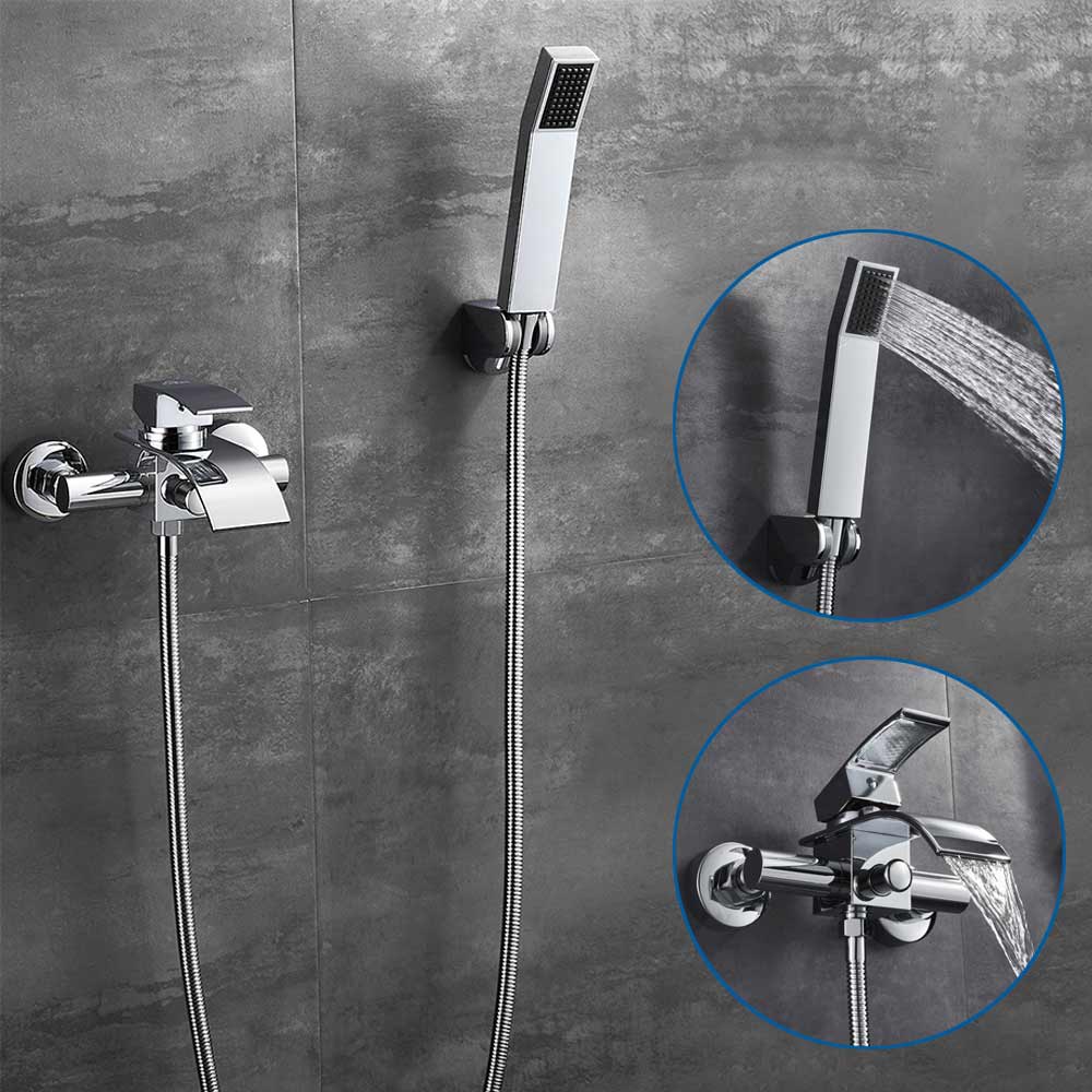 Robinet de Bain Monocommande pour Baignoire Montage Cascade Mitigeur Douche avec Douche à Main Chromé - 9