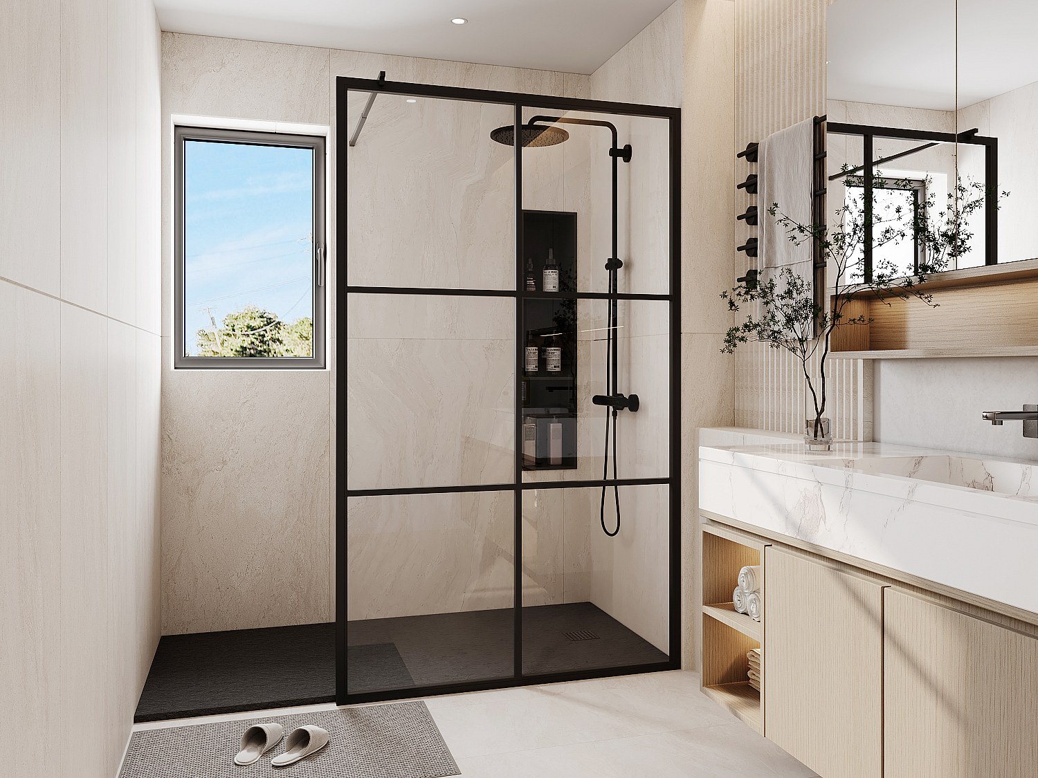 Ścianka prysznicowa do kabiny walk-in z sitodrukiem - Czarny mat - 120 x 200 cm - VENTANITA