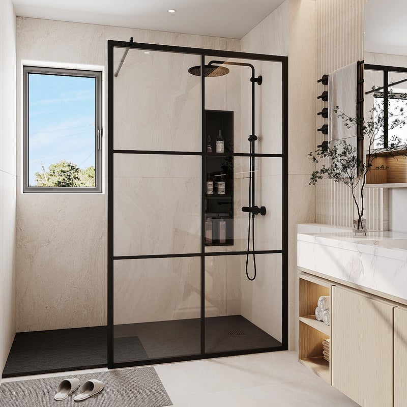 Ścianka prysznicowa do kabiny walk-in z sitodrukiem - Czarny mat - 120 x 200 cm - VENTANITA