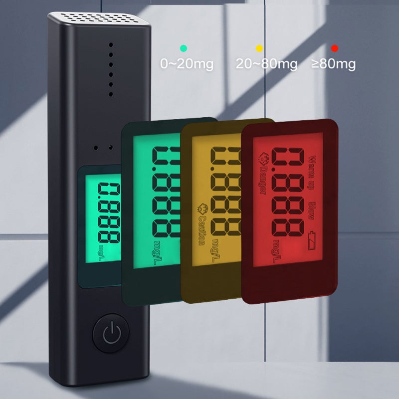 Alcoholímetro portátil con pantalla LCD de respuesta rápida. Ideal para uso personal, en casa o en fiestas. Pantalla tricolor y alerta sonora. - 5