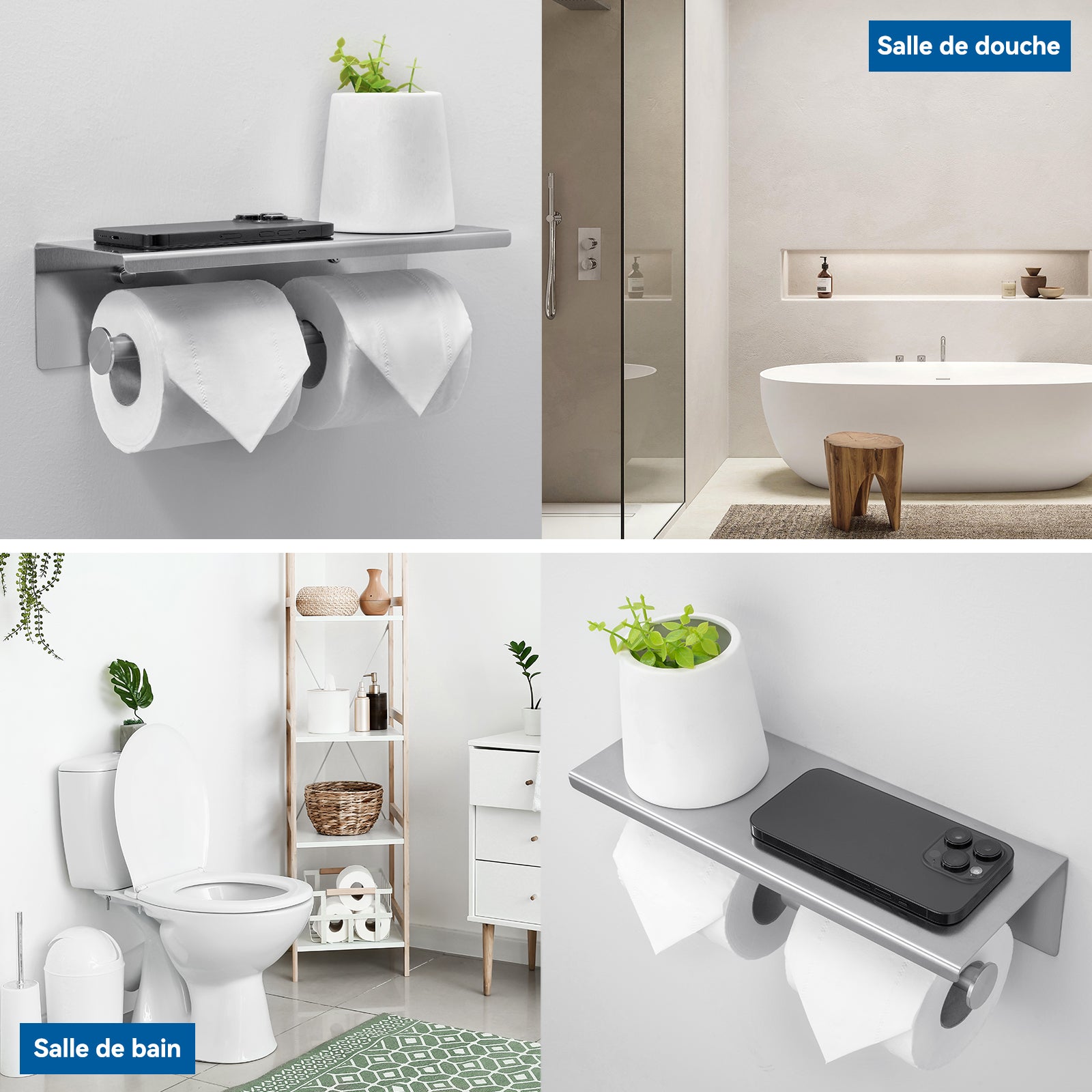 Portarrollos de papel higiénico con estante cepillado. Portarrollos de papel higiénico de acero inoxidable. Estante. - 7