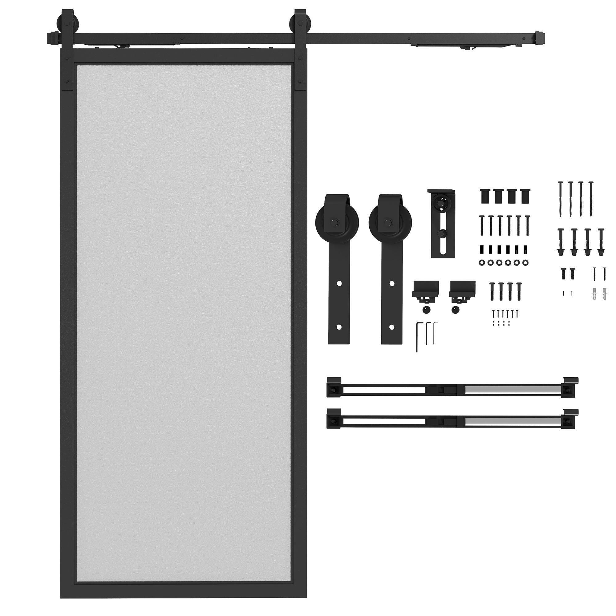 Kit de porte coulissante,silencieux et à fonctionnement fluide,pour murs en bois et ciment,183cm,acier,noir - 2