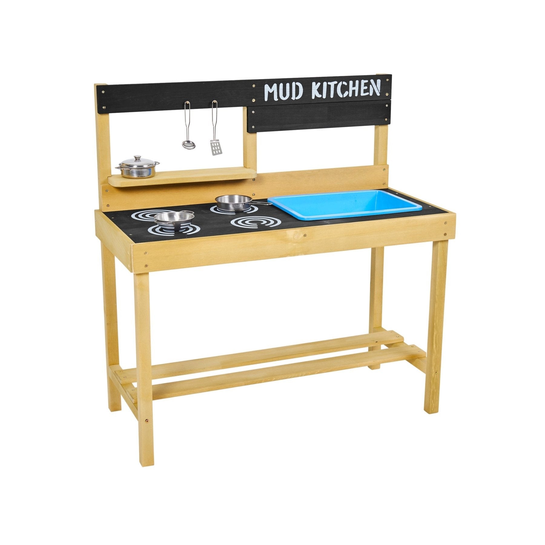 Cuisine Extérieure Enfant En Bois FSC - Jeu De Boue Avec Ustensiles, Robinet Et Pochoirs