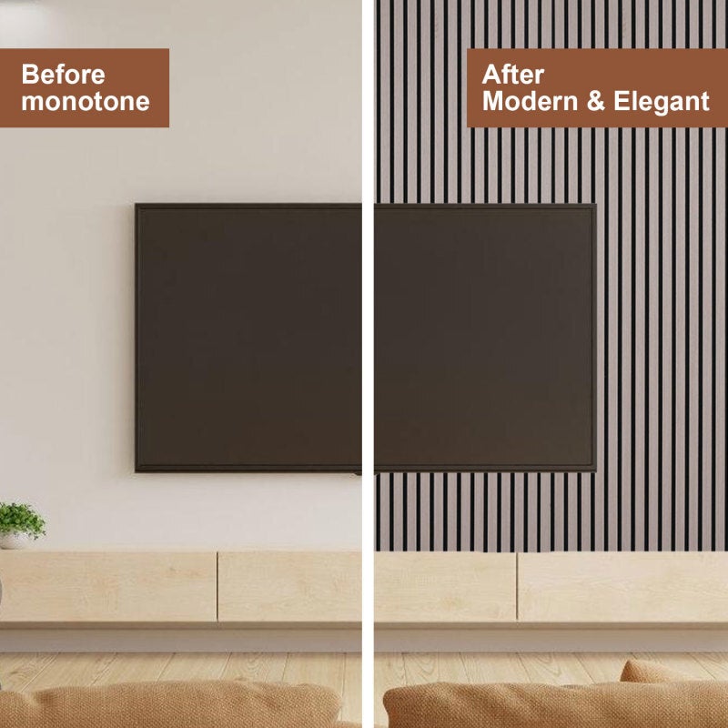 Panel de listones Revestimiento de pared natural Panel acústico de pared moderno de MDF en chapa de madera y fieltro 2x 120x60x2,1cm Nogal - 6