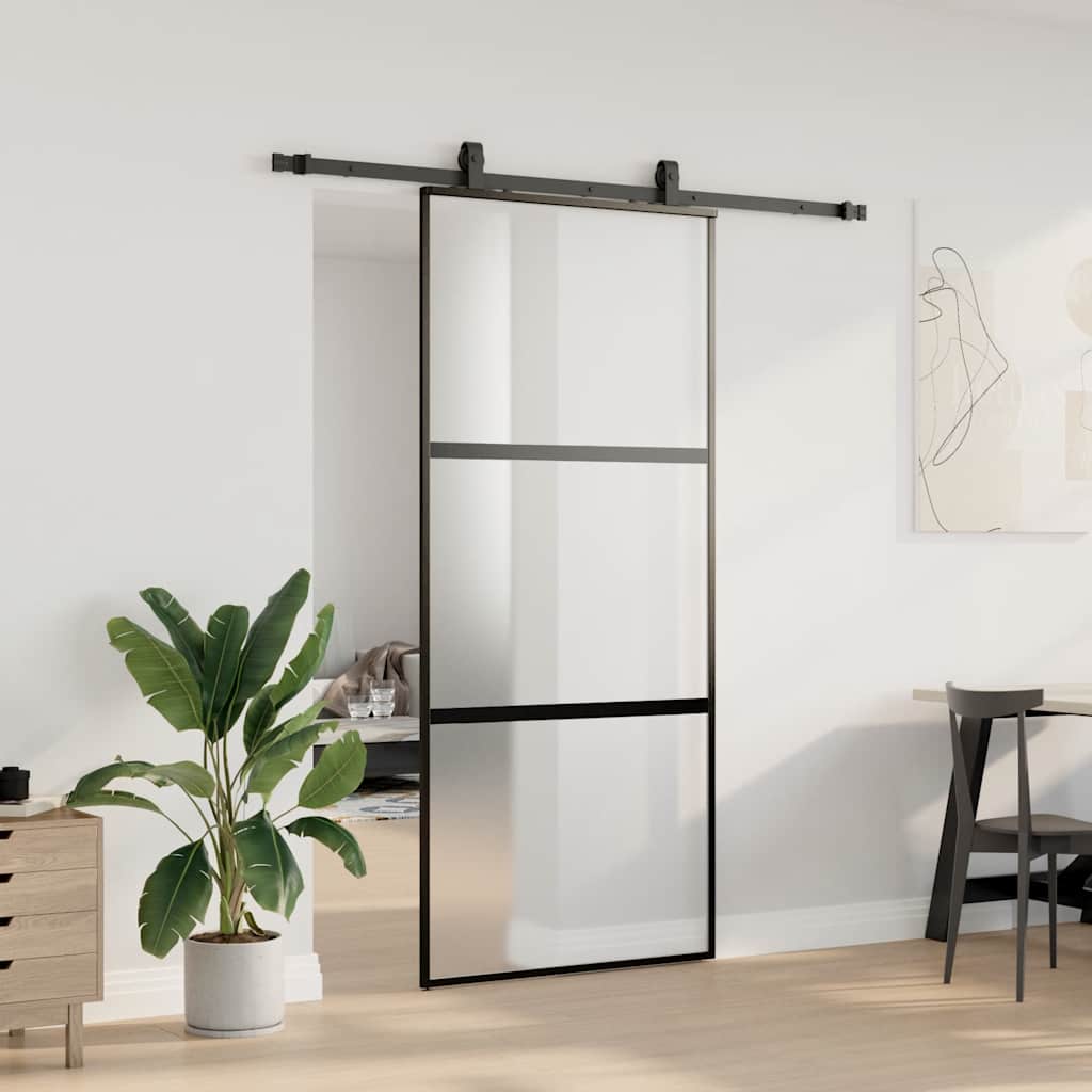 Puerta corredera con herrajes negro 90x205 cm vidrio templado vidaXL - 4