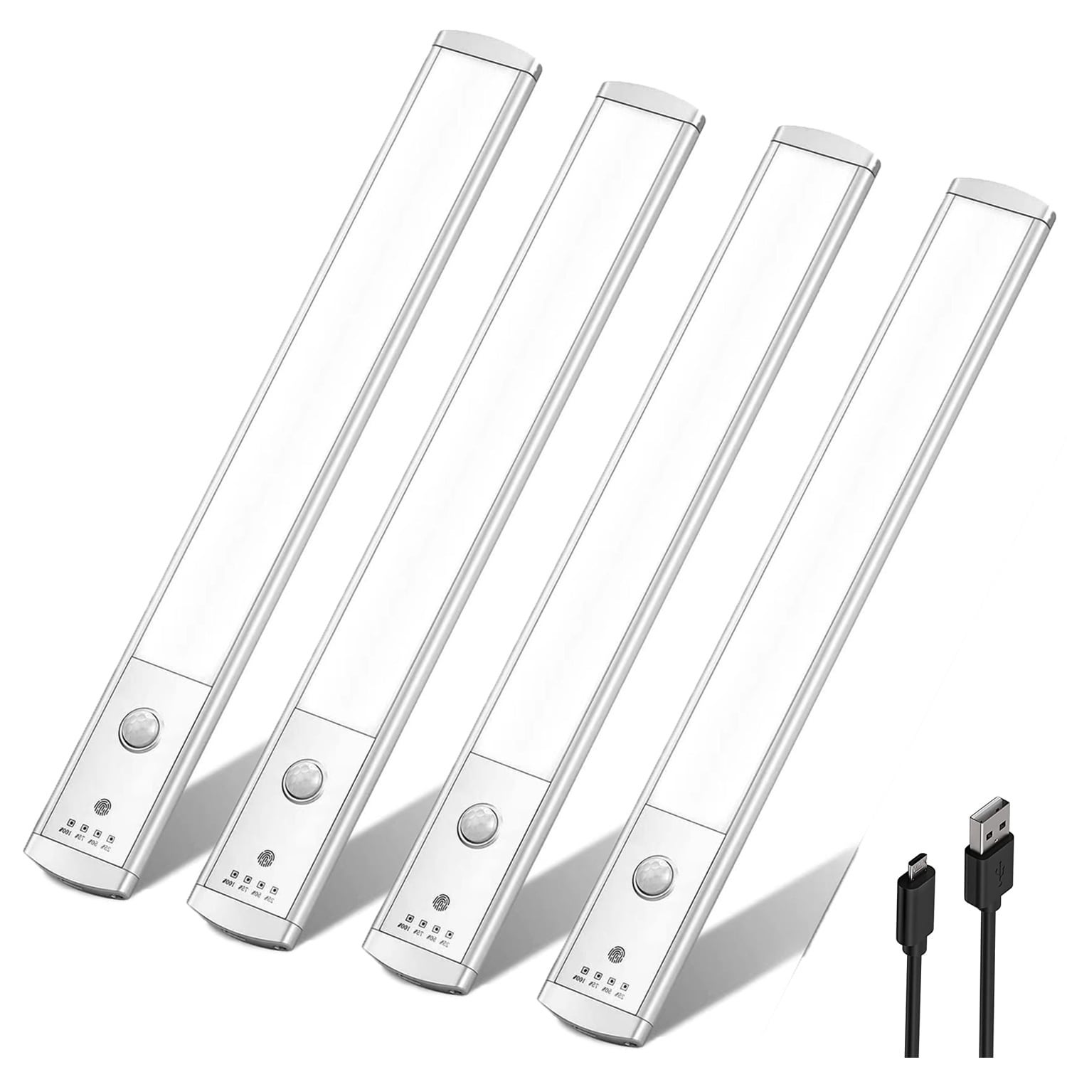 Zestaw 4 lampek podszafkowych z czujnikiem ruchu, oświetlenie blatu, lampka do szafki, lampki nocne kuchenne ładowane przez USB, 30 cm