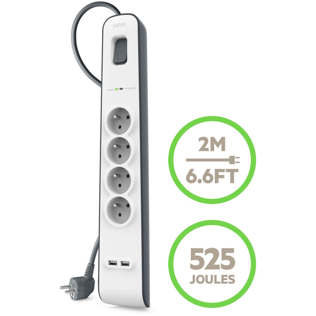 Belkin BSV401CA2M Presa Filtrata Multipla, Protezione dalle Sovracorrenti, con 4 Prese CA, 2 Prese USB, EU Tipo Francia - 2