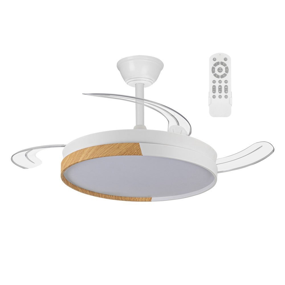 Ventoinha de teto com luz retratil motor DC silencioso com comando Wonderlamp Altona branco+madeira 106 cm cor de luz regulavel - 2