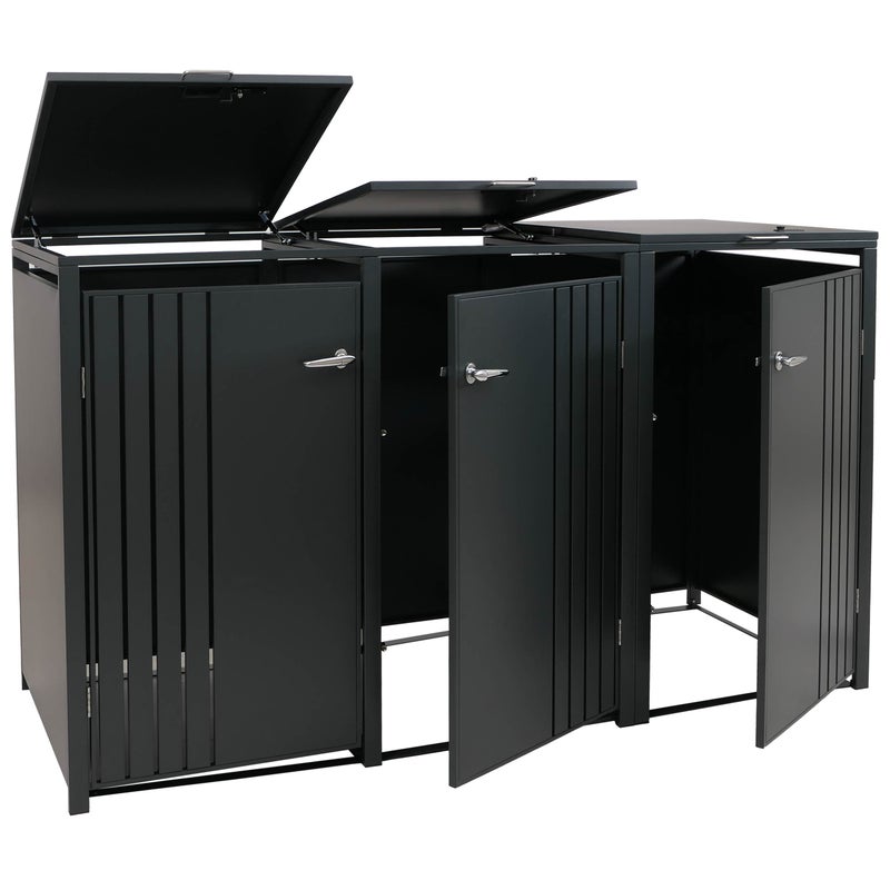 Osłona na 3 pojemniki na śmieci HWC-O67, schowek na pojemniki na śmieci z pokrywą, metal 122 x 200 x 84 cm 83 kg ~ antracyt