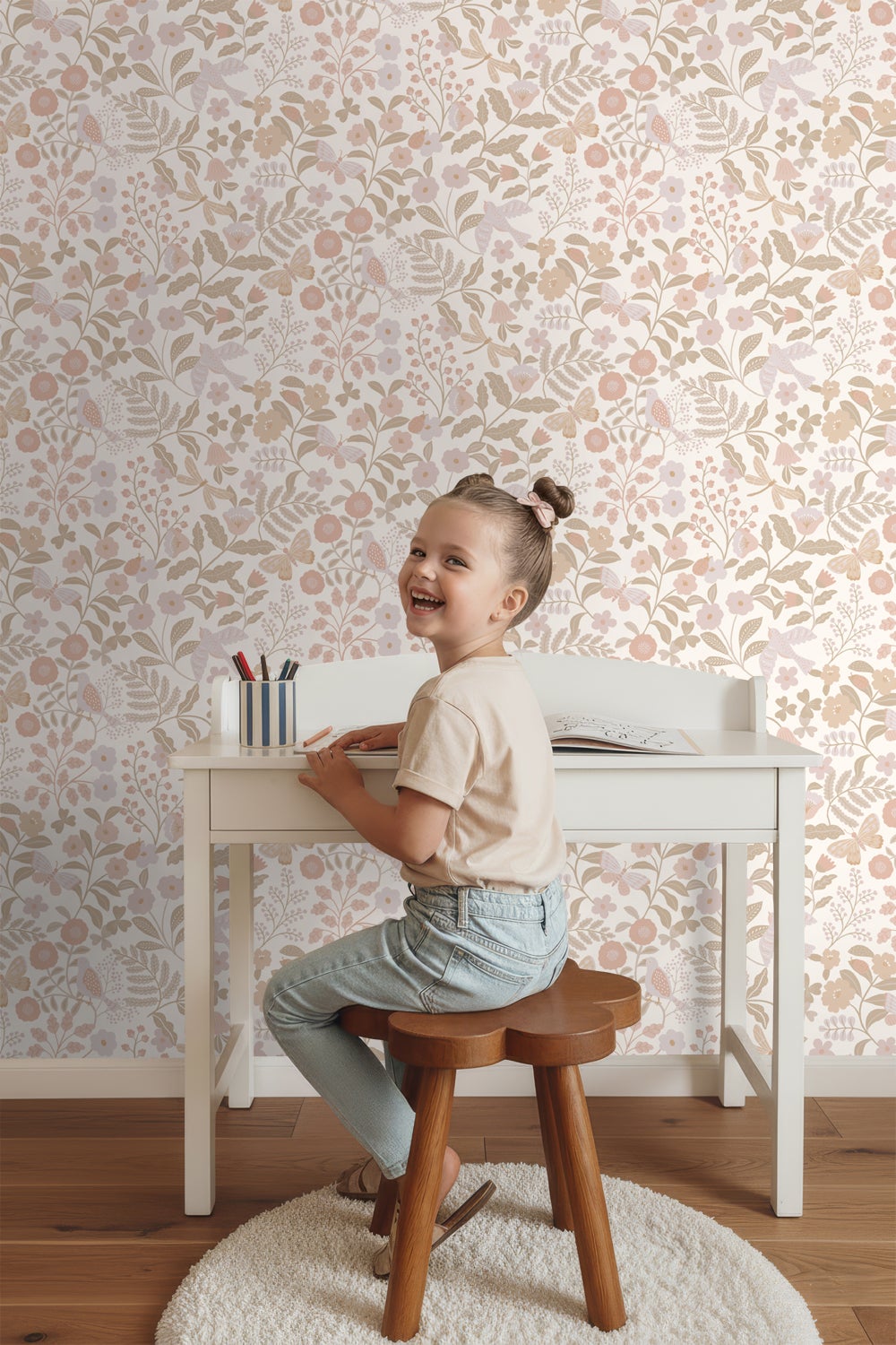 Papier peint fleurs et oiseaux blanc, beige et rose clair - 53 cm x 10.05 m - ESTAhome - 7