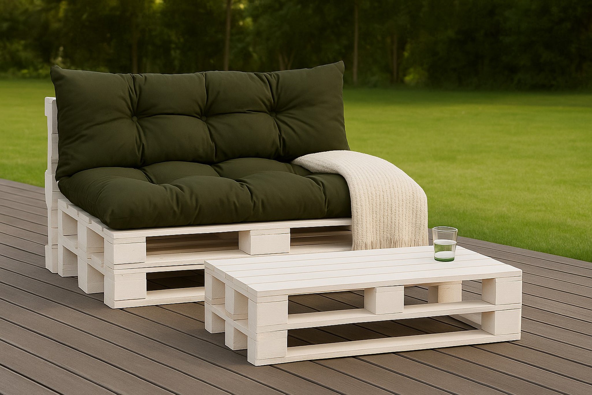 Set coussins pour palettes 120x60 avec dossier 120x50 vert – coussins canapé extérieur, matelas palette jardin confort premium - 5