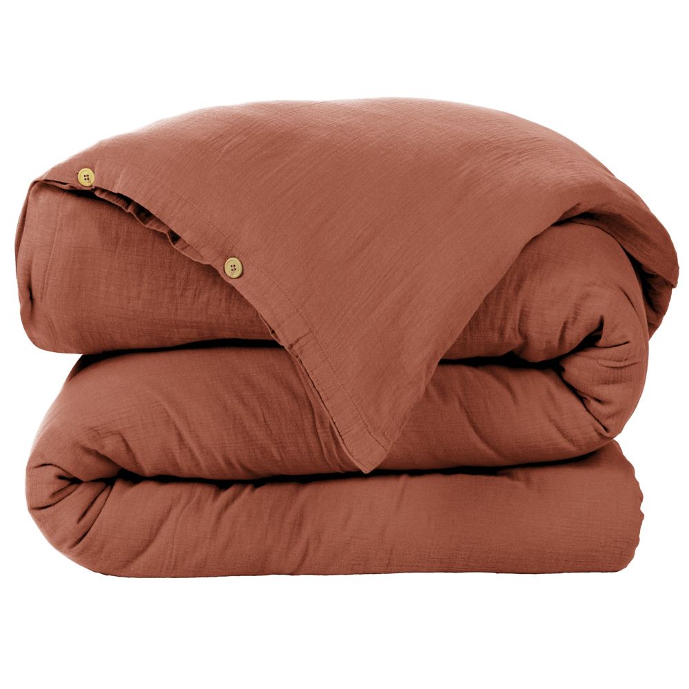 Housse de couette 240x260 cm en Gaze de coton Terracotta - 2