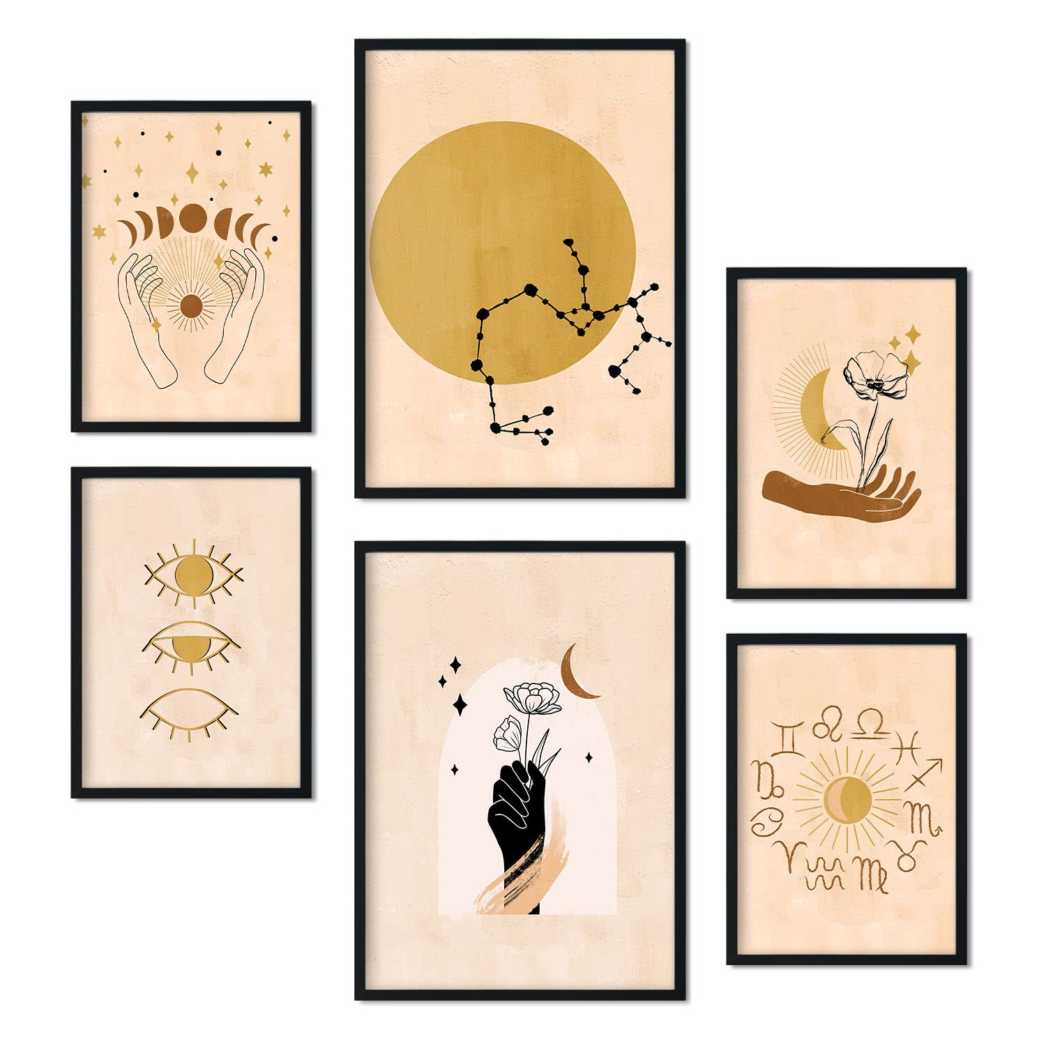 Set de 6 posters de mistico. coleccion de láminas con estetica collage para la tamanos a3 y a4 sin marco