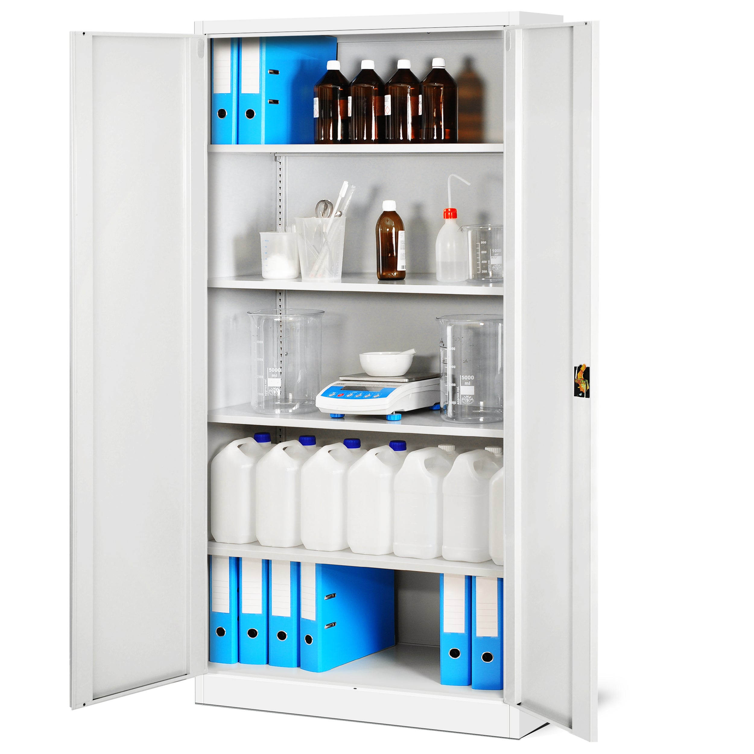 Armoire de Bureau de Rangement Métallique 4 étagères réglables 185 cm x 90 cm x 40 cm Blanc - 5