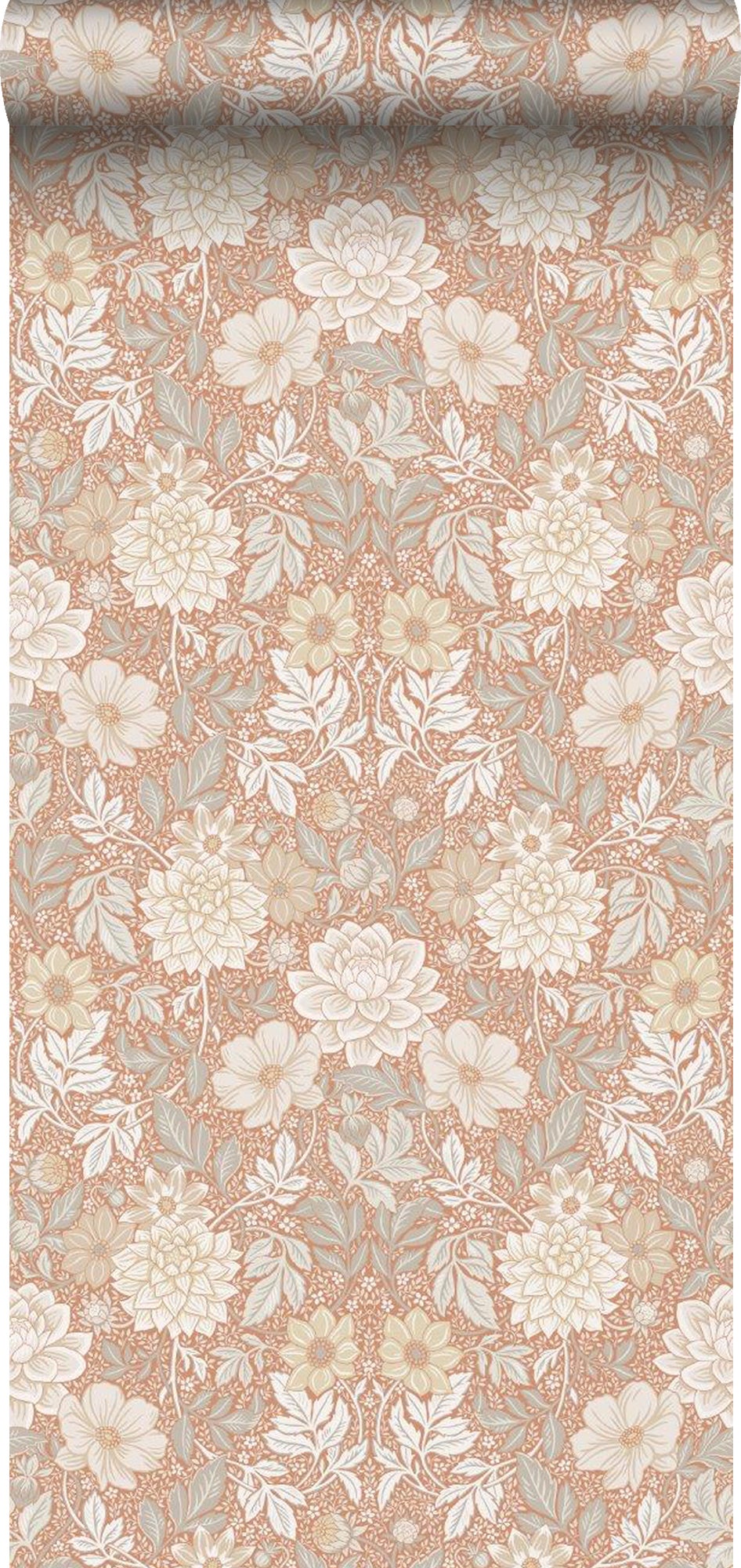 Tapeta vintage kwiaty w stylu secesyjnym terakota - 53 cm x 10.05 m - BORASTAPETER