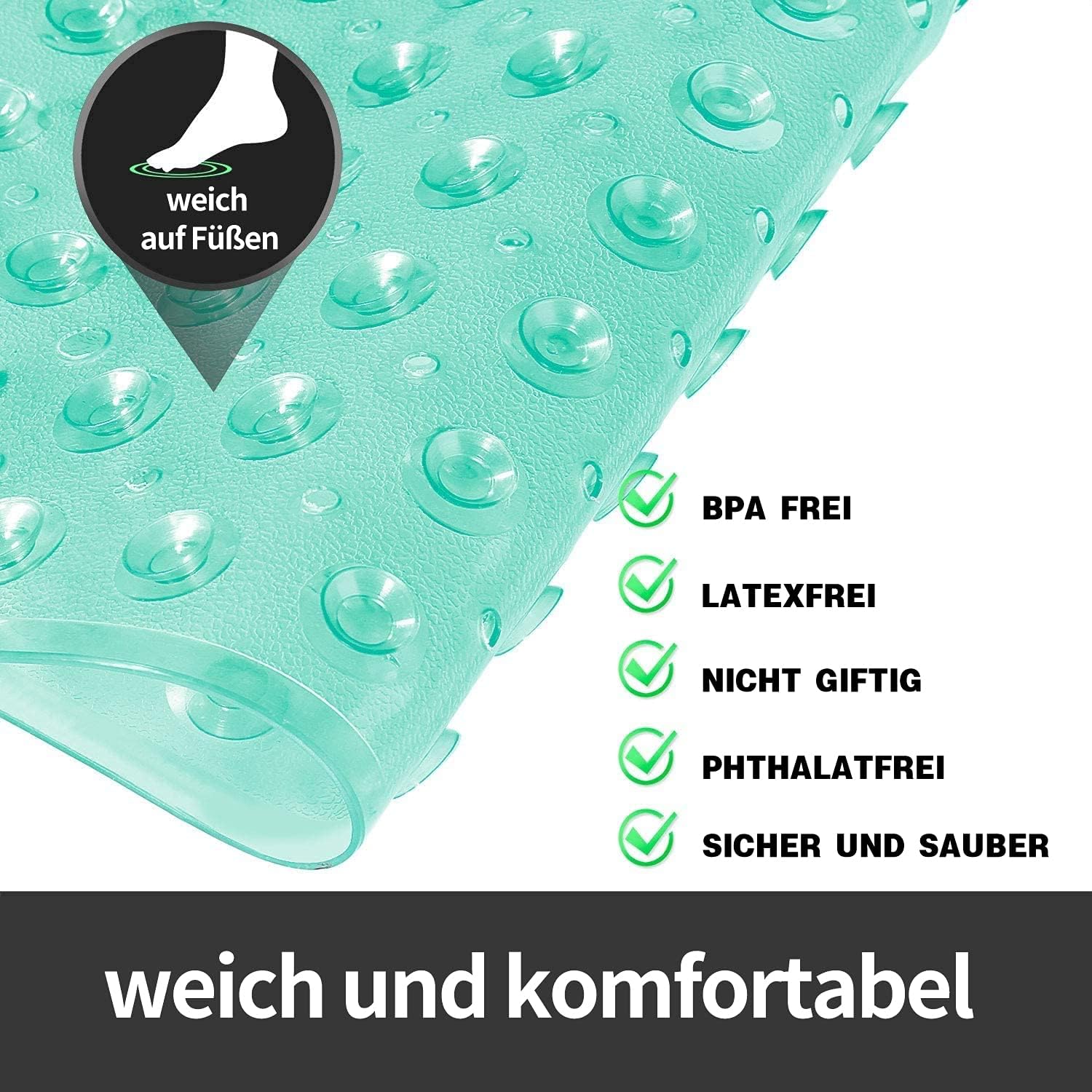 Kwadratowa antypoślizgowa mata łazienkowa z przyssawkami – trwała i stylowa – antypoślizgowa mata prysznicowa – nowoczesny design – (zielona)