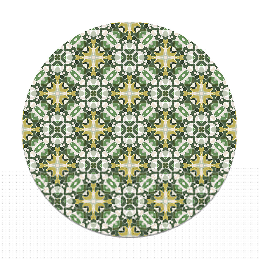 Panorama alfombra vinílica redonda estilo hidráulico oriental verde 100x100 cm - alfombra cocina vinilo - alfombra salón antideslizante