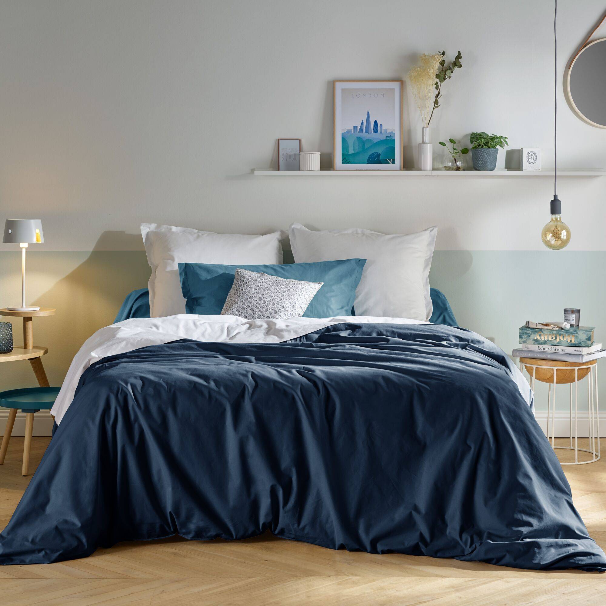 Housse De Couette Coton Bleu Ciel 220x240 Cm - Qualité Supérieure Respirante