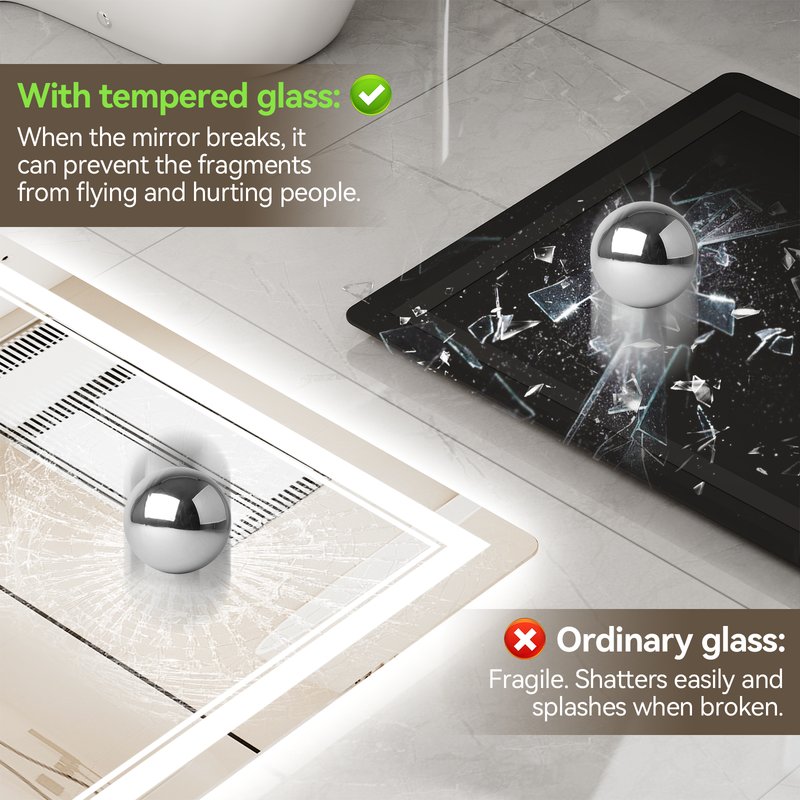 Espelho de casa de banho, RATTANTREE 50x70cm Espelho de casa de banho iluminado por LED, 3 temperaturas de cor, anti-embaciamento, ajustável, IP44 - 4