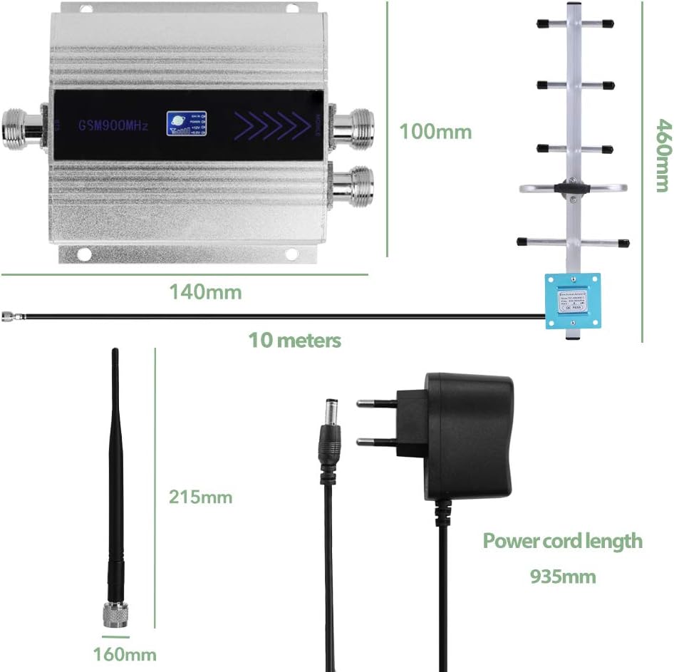 Amplificateur de signal GSM, répéteur de signal GSM, tête unique 900 MHz avec écran LCD, kit d'antenne Yagi - 8