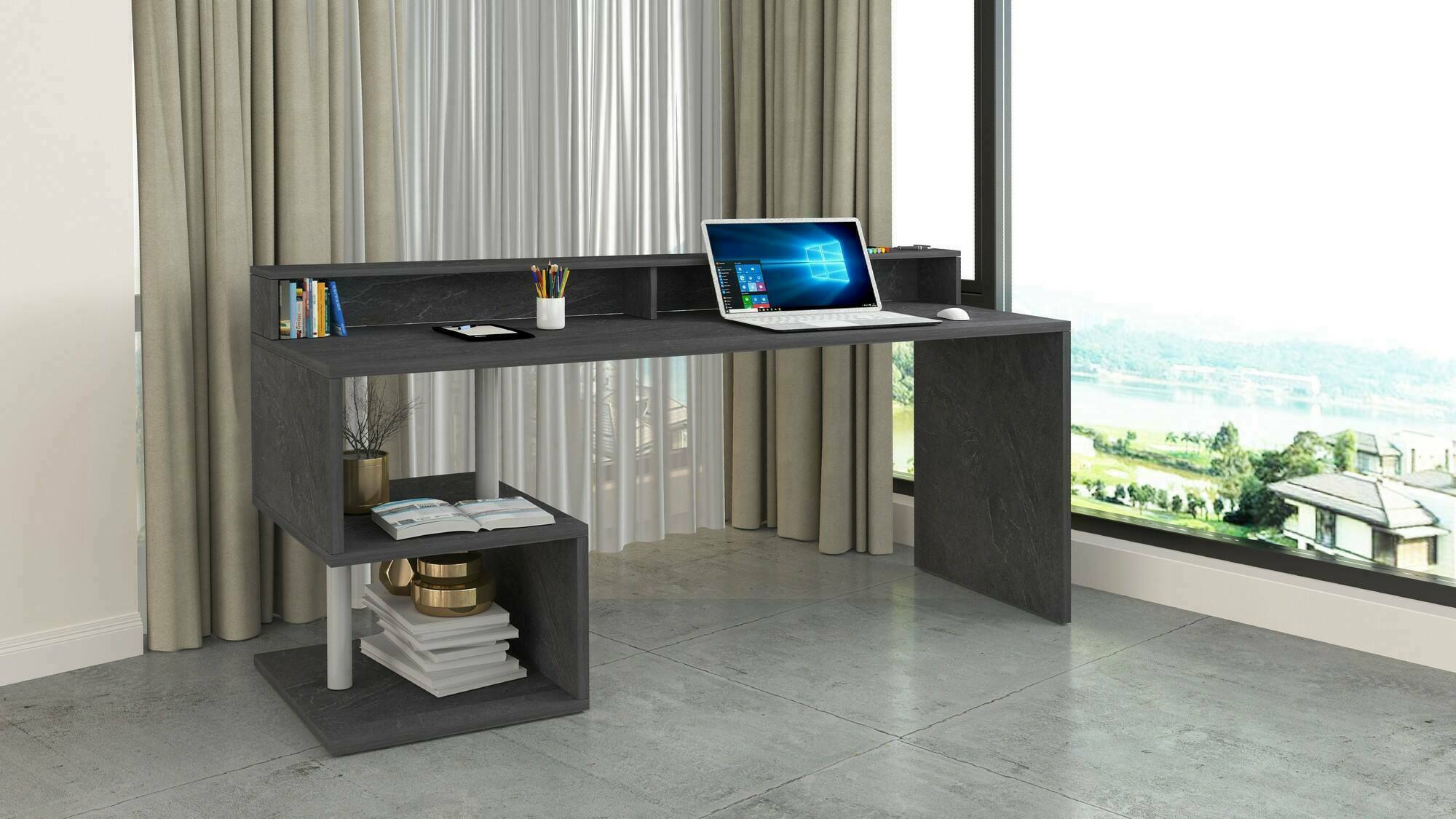 Bureau Serafino Bureau Lin Aire Avec Tag Res De Rangement Bureau Polyvalent Avec Plateau