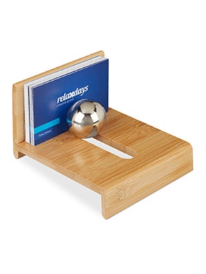 Support à Cartes De Visite En Bambou Relaxdays Avec Boule En Fer - Design Naturel, Gain De Place Pour Bureau