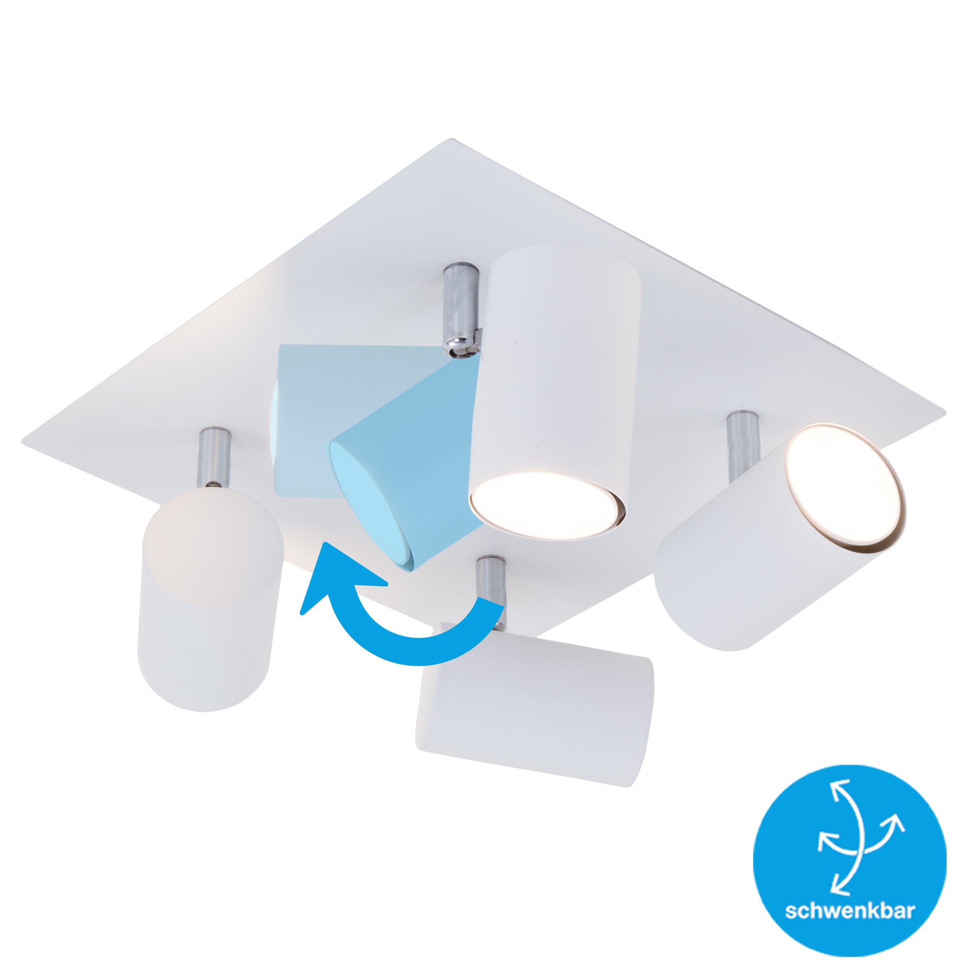 Plafonnier Spot BRILONER LEUCHTEN RUN, 40 W, IP20, blanc, métal, incl., 4x GU10, 26,5 x 26,5 x 12,3 cm - 4