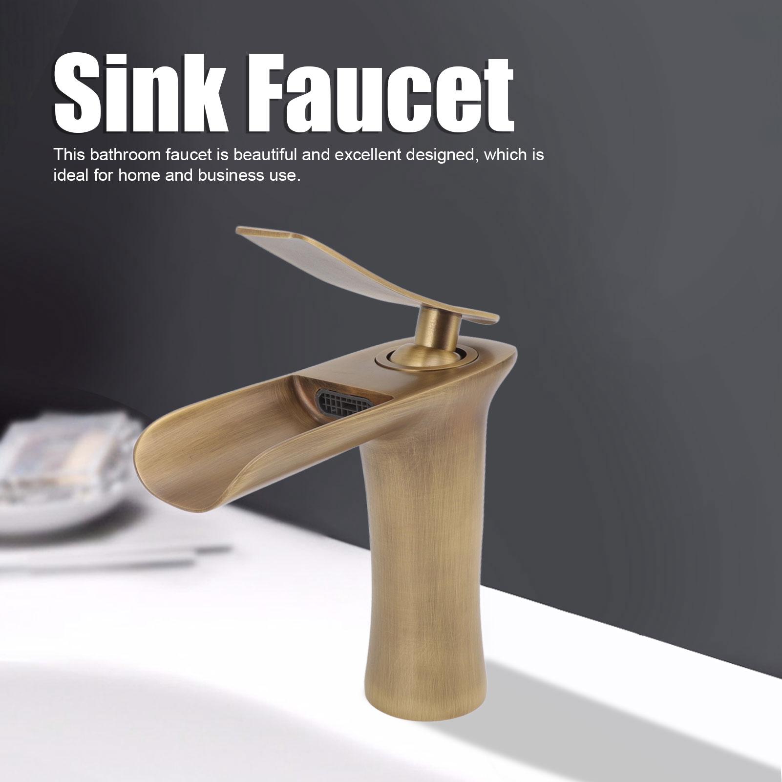 Robinet de lavabo de salle de bains, cascade en laiton Antique à portée unique, mitigeur de lavabo sous comptoir pour eau froide et chaude - 8