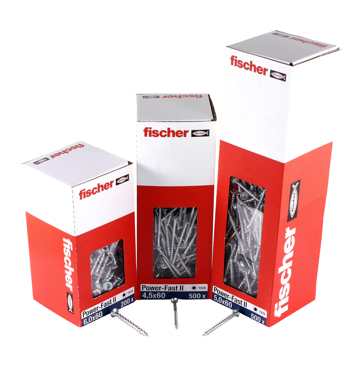 Fischer Viti Power Fast II FPF CTP 4,5x45 per Legno o Truciolare, Filetto Parziale, Torx, Testa Svasata Piana, Zincatura Bianca (500 Pz.)