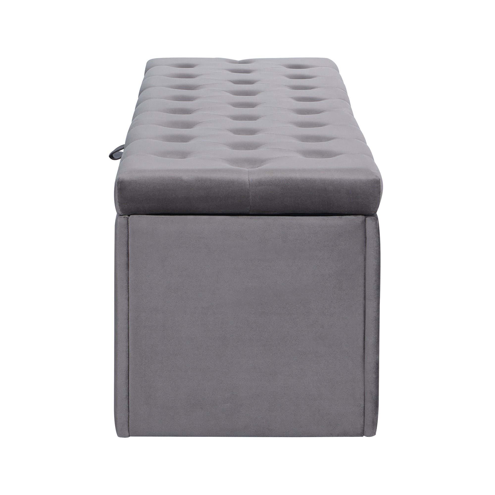 Ławka pokryta aksamitem, siedzisko wyściełane, taboret łóżkowy, ławka ze schowkiem, szara, 138 x 41 x 42 cm - 7