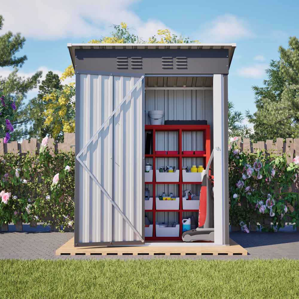 Abri de jardin toit plat 152x84x182 cm, avec porte verrouillable, sans fenêtres, 1,27 m² de stockage, gris foncé. - 7