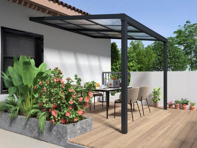 Pergola adossée en aluminium avec toit coulissant - 9 m² - anthracite - IZEDA