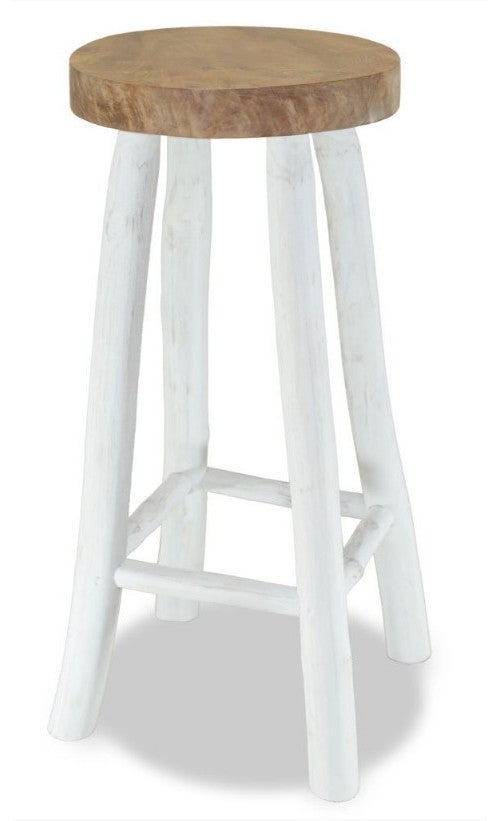 Tabouret de bar rond teck clair et blanc Palibe | Leroy Merlin