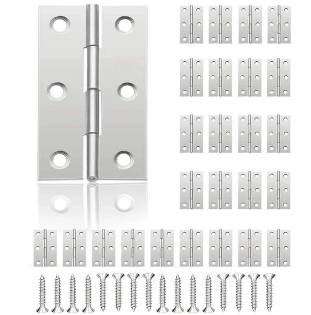 Bisagras de puerta pequeñas (44 mm x 31 mm), 24 piezas, de acero inoxidable, para armarios y guardarropas.