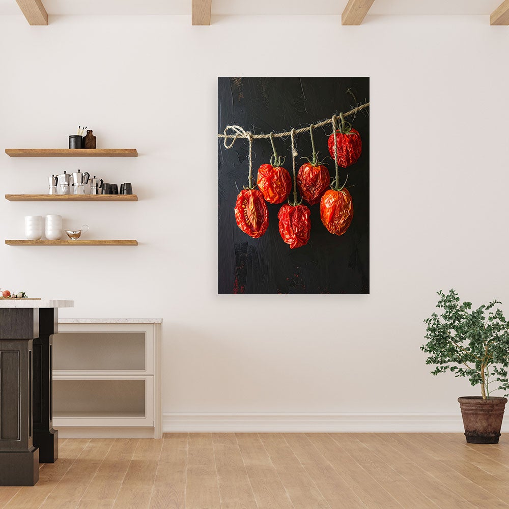 Obraz do kuchni restauracji baru jadalni, Suszone pomidory na czarnym tle 70x100 - 2