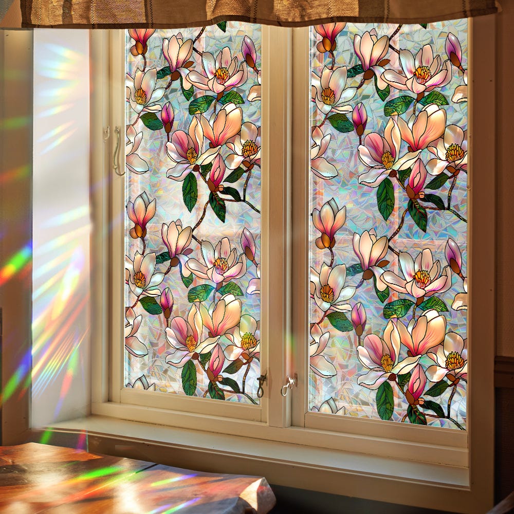 Pellicola Per Finestre Opaca Autoadesiva – Motivo Fiori Begonia Stile Retrò, 40x300 Cm, Protezione UV E Privacy