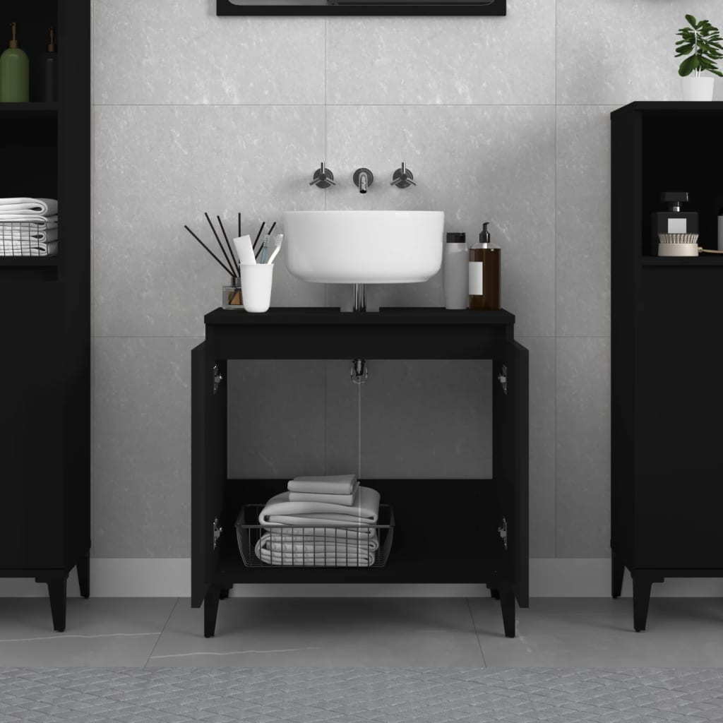 Maison Exclusive - Mobile Lavabo Nero 58x33x60 cm in Legno Multistrato - 3
