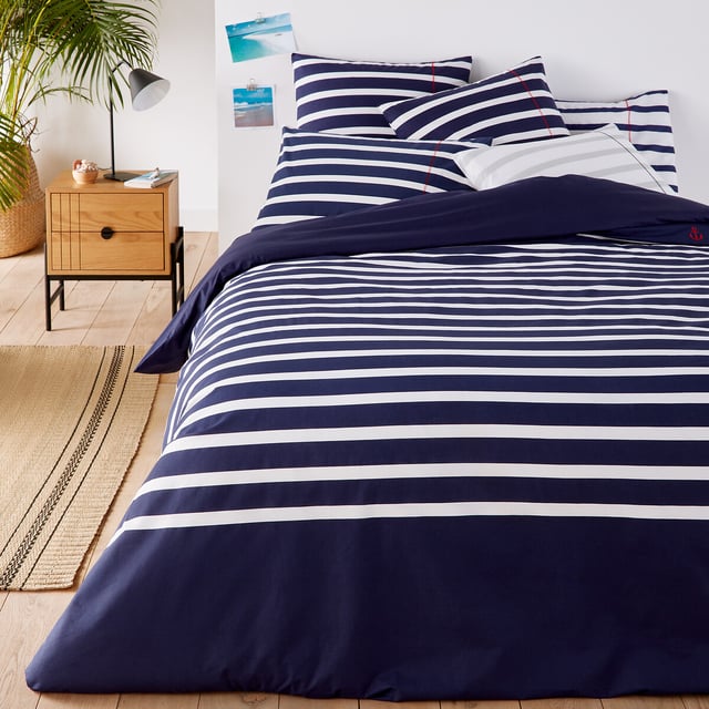 Housse de couette pur coton, Malo - Marine/blanc - 240 x 220 cm