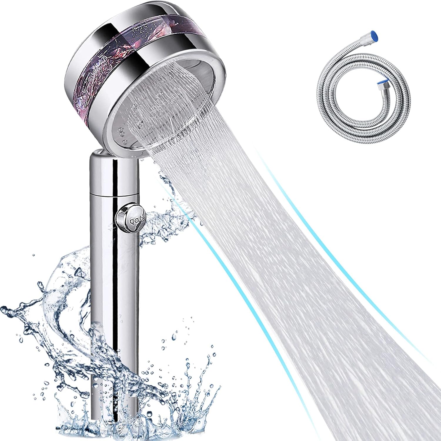 Soffione doccia a risparmio idrico con tubo da 1.5 m, soffione doccia con filtro, doccia a pressione con 3 tipi di getto e finitura cromata | Leroy Merlin