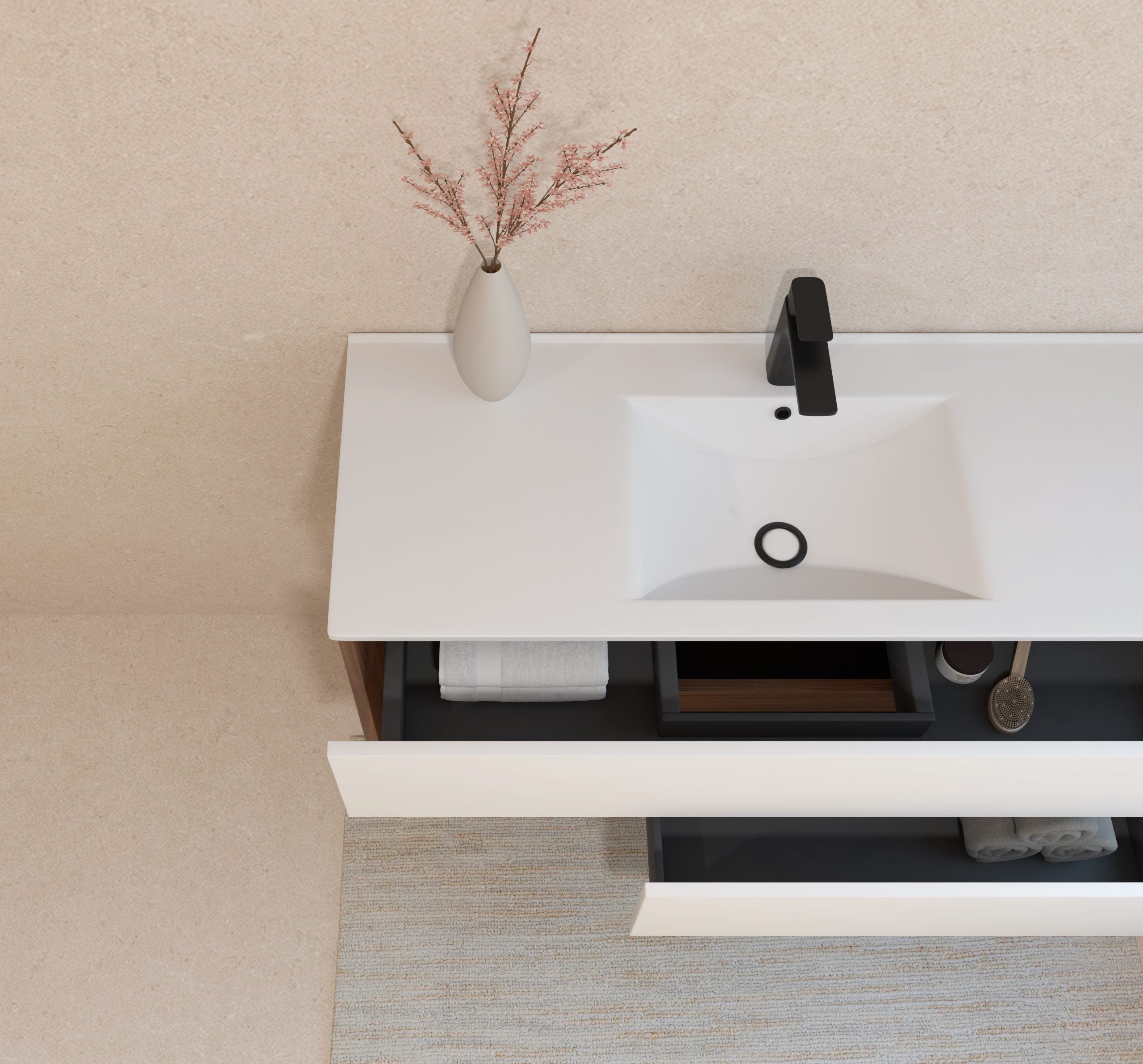 Pack Meuble de Salle de Bain Avantarea avec Vasque Simple et Miroir LED LAVARDENS Noyer 120CM - 3