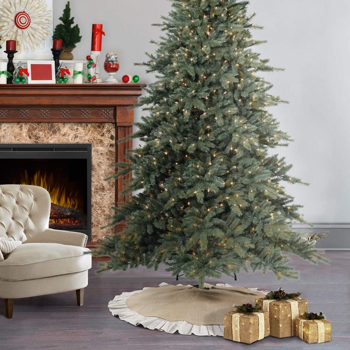 Falda para árbol de Navidad, 120 cm, de yute con borde ondulado, decoración rústica para las fiestas navideñas - 3