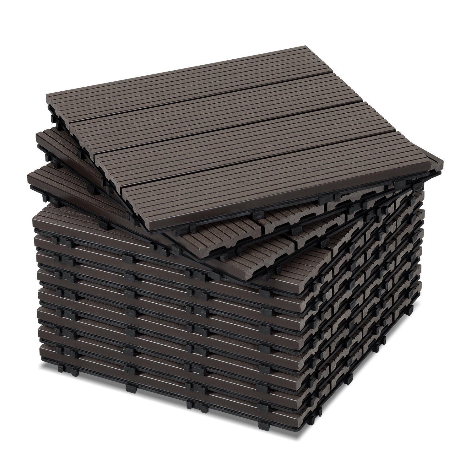 77x baldosas para suelo de exterior en composite wpc práctico sistema de unión por clip para terraza patio y jardín color marrón café 30x30cm