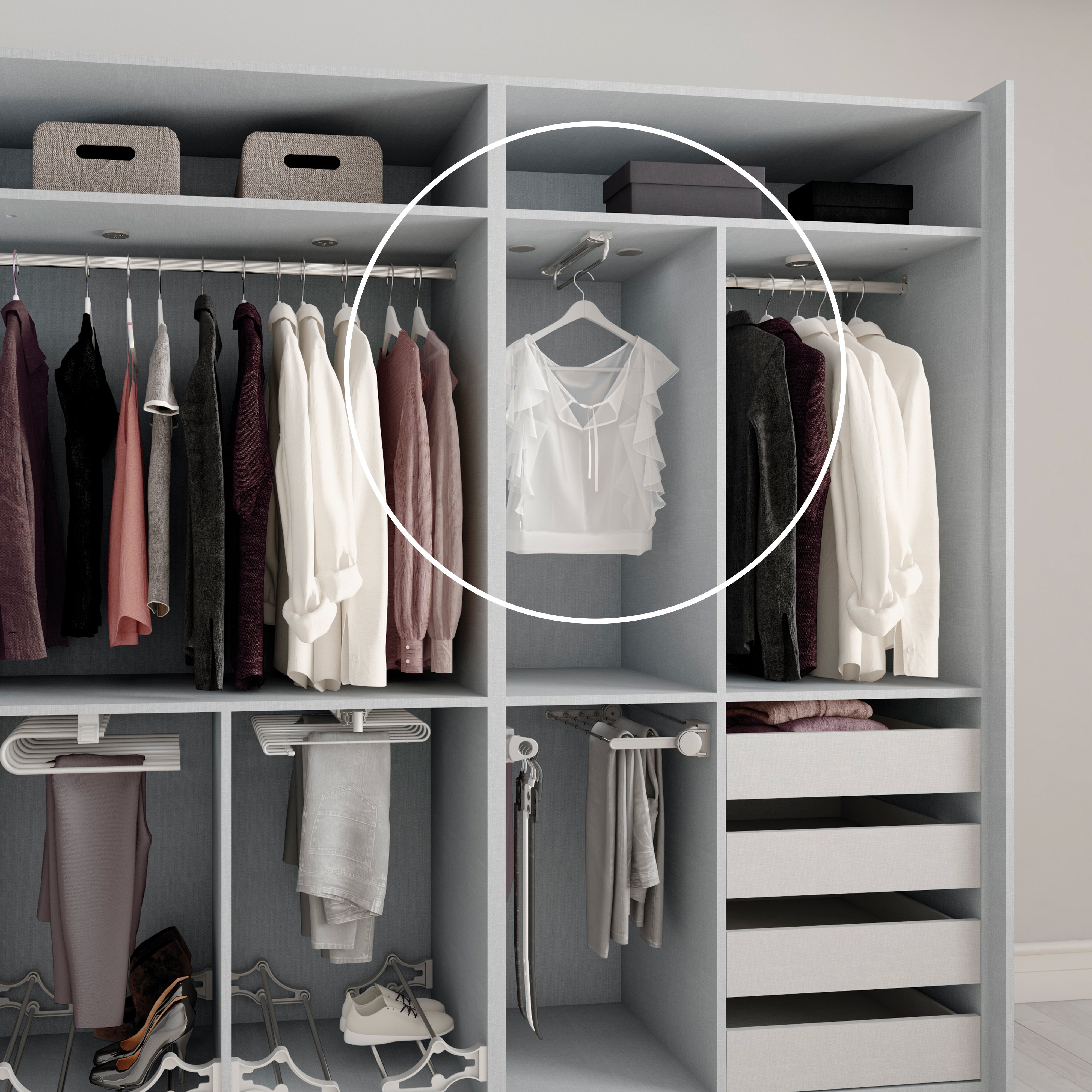 Emuca Porte-vêtements extractible Self pour armoire, 300, Peint en aluminium, Acier et Plastique - 3