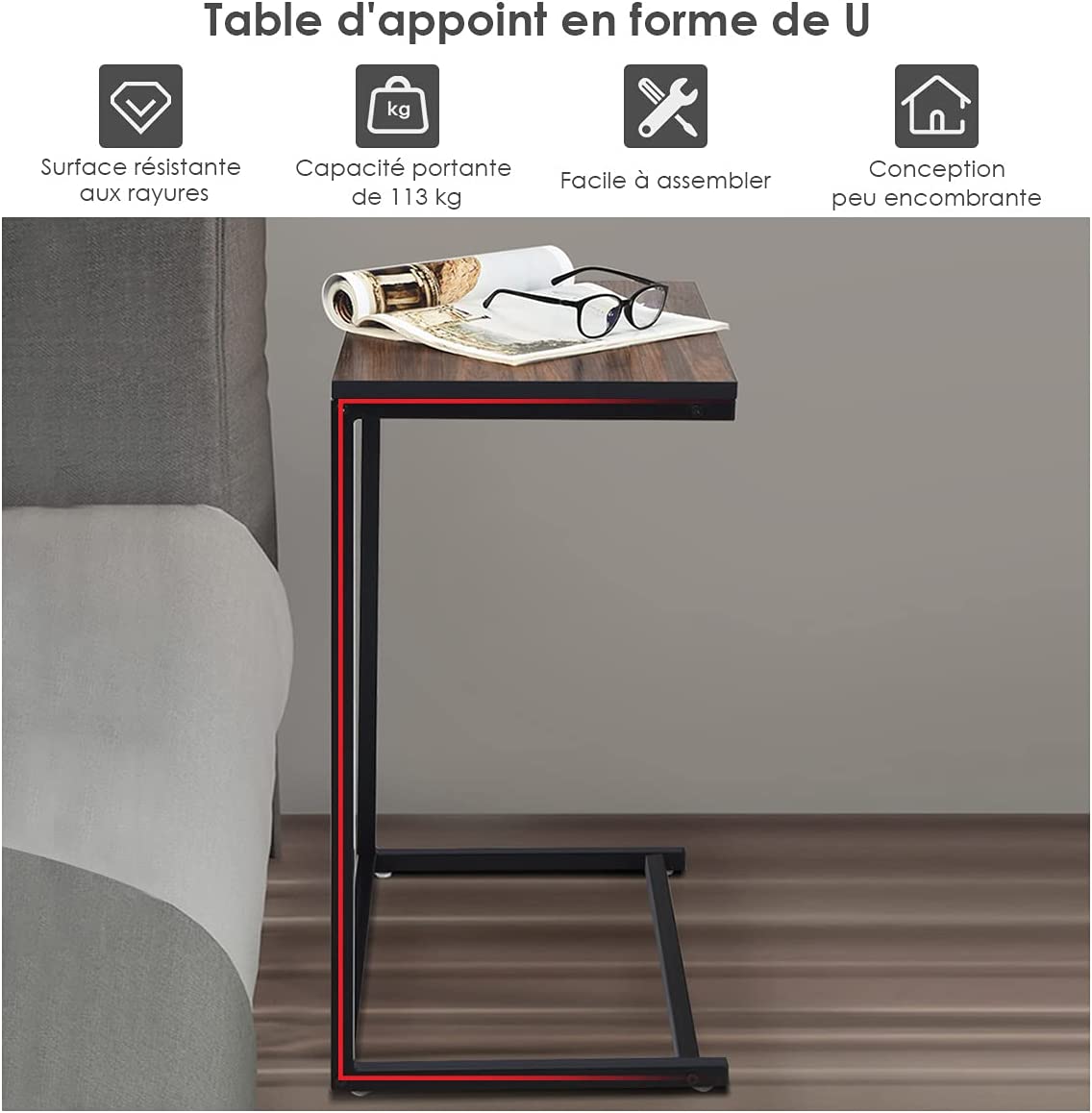 Table D'Appoint Ronde Pour Salon, Bout De Canapé En Forme C, Tables Basses De Salon Mobile